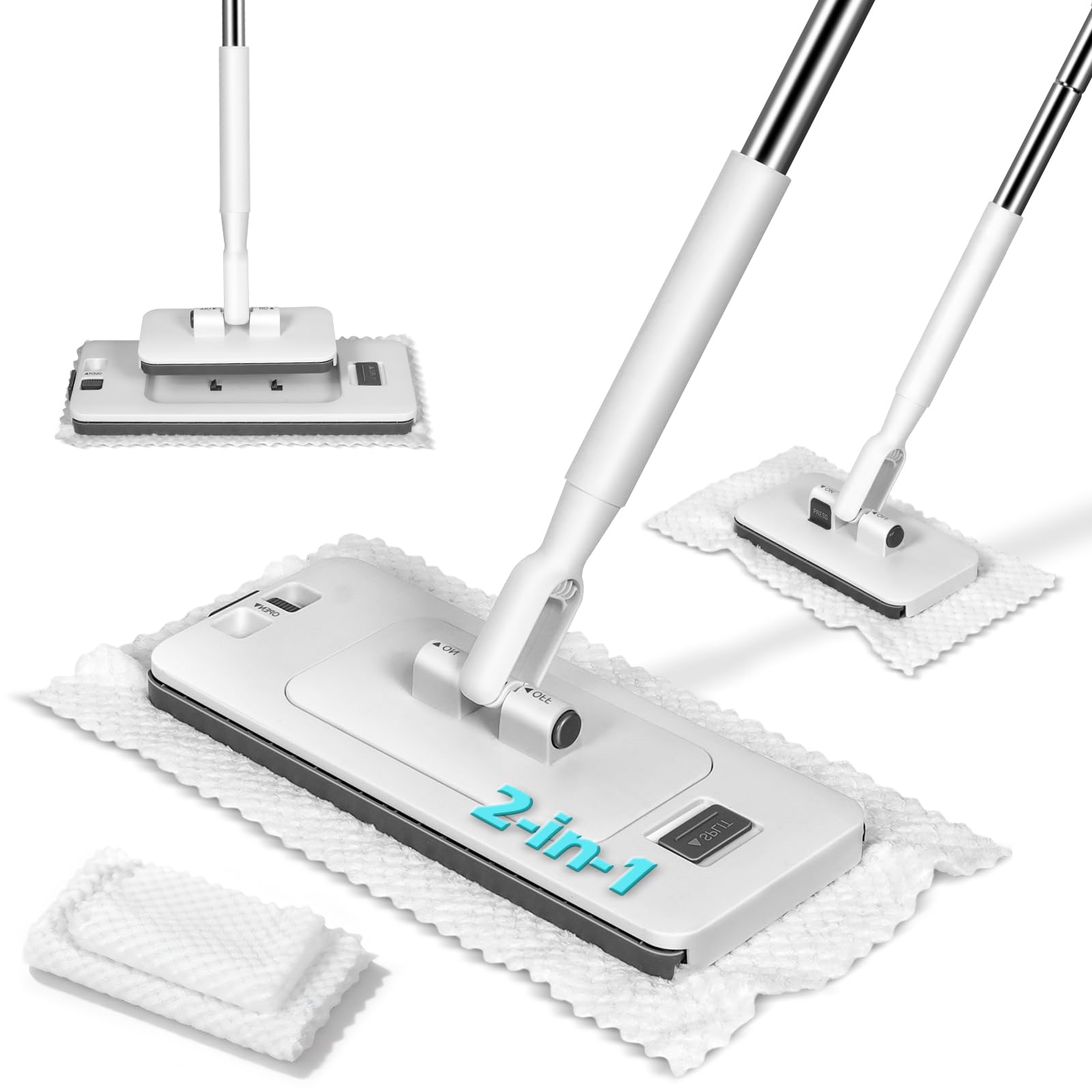 2-in-1 Hands Free Flat Mop,Disposable Dust Mop with 47" Long Handle