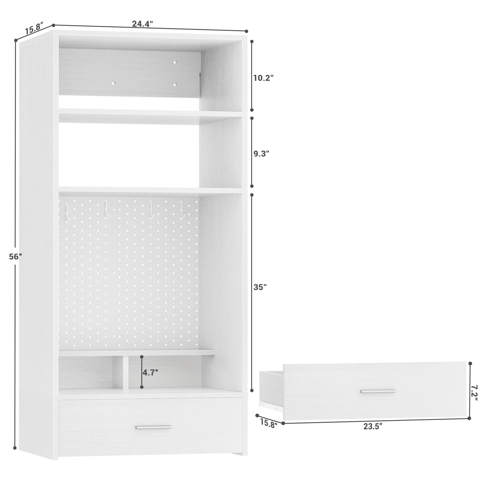 24 inch Closet System with Drawers and Magnetic Pegboard