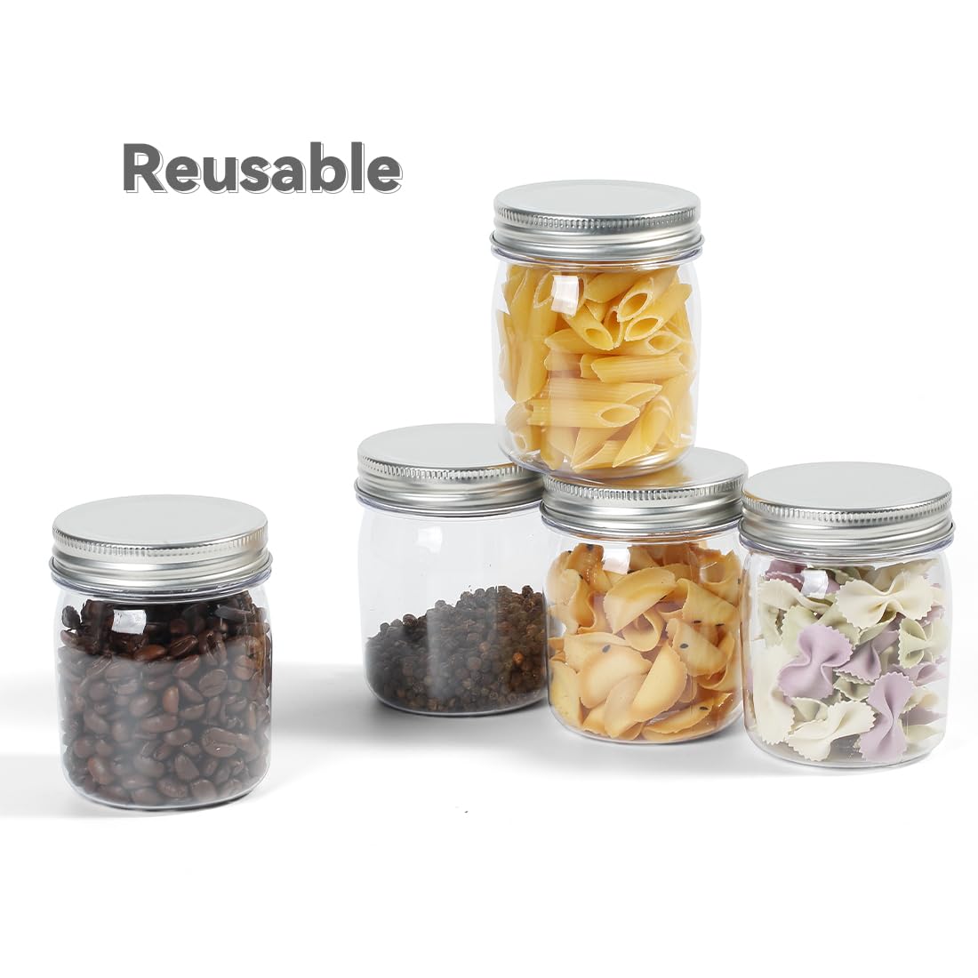 16 Pack Plastic Mason Jars Reusable Storage Containers with Lid