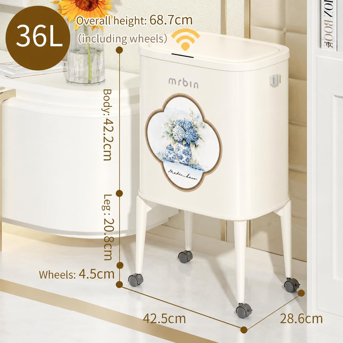 Metal Motion Sensor Kitchen Trash Can with Wheel Legs