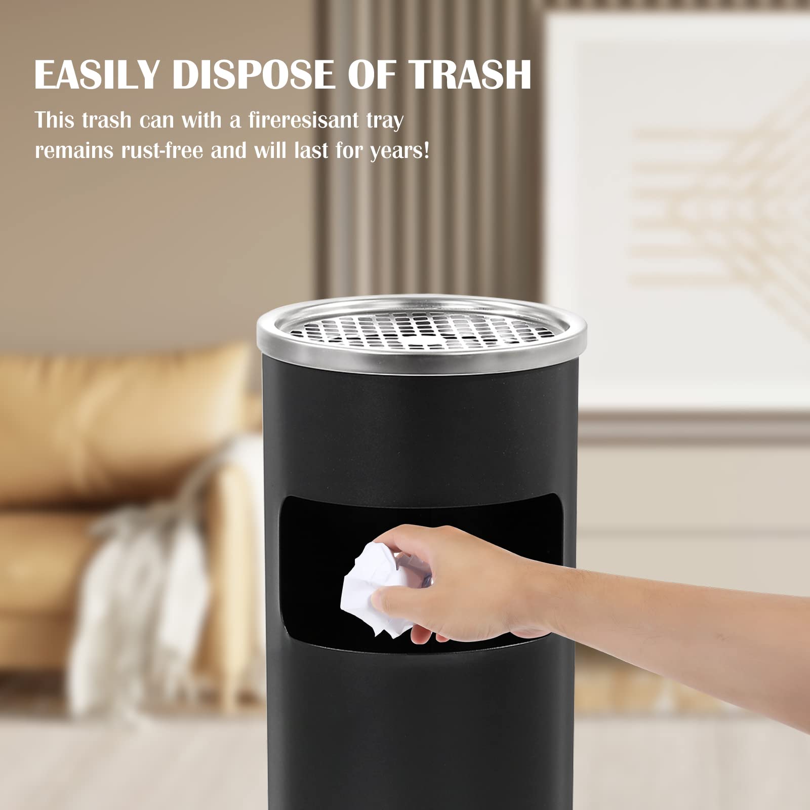 Round Stainless Steel Outdoor Trash Can