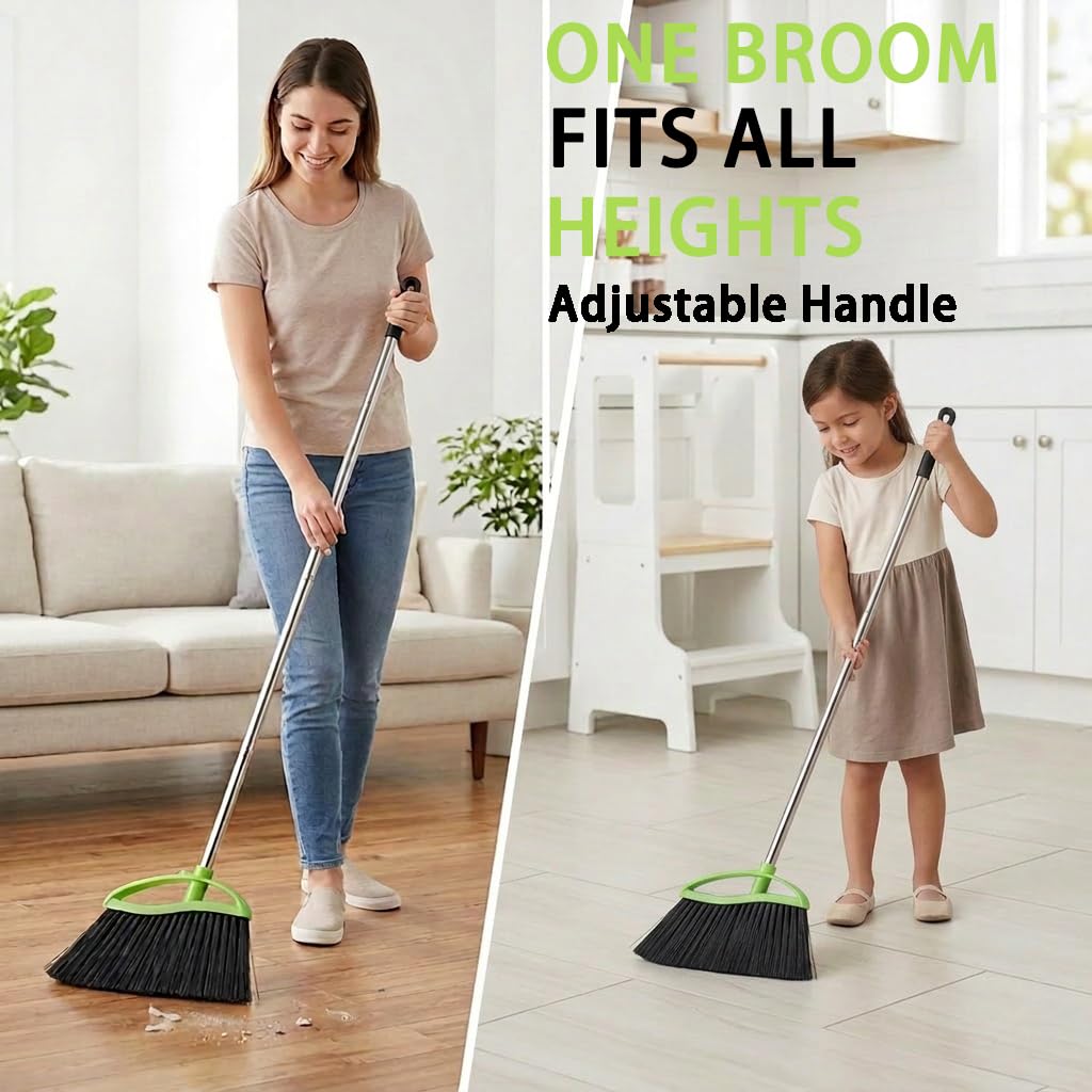 Soft Bristles Green Angle Broom and Dustpan Set