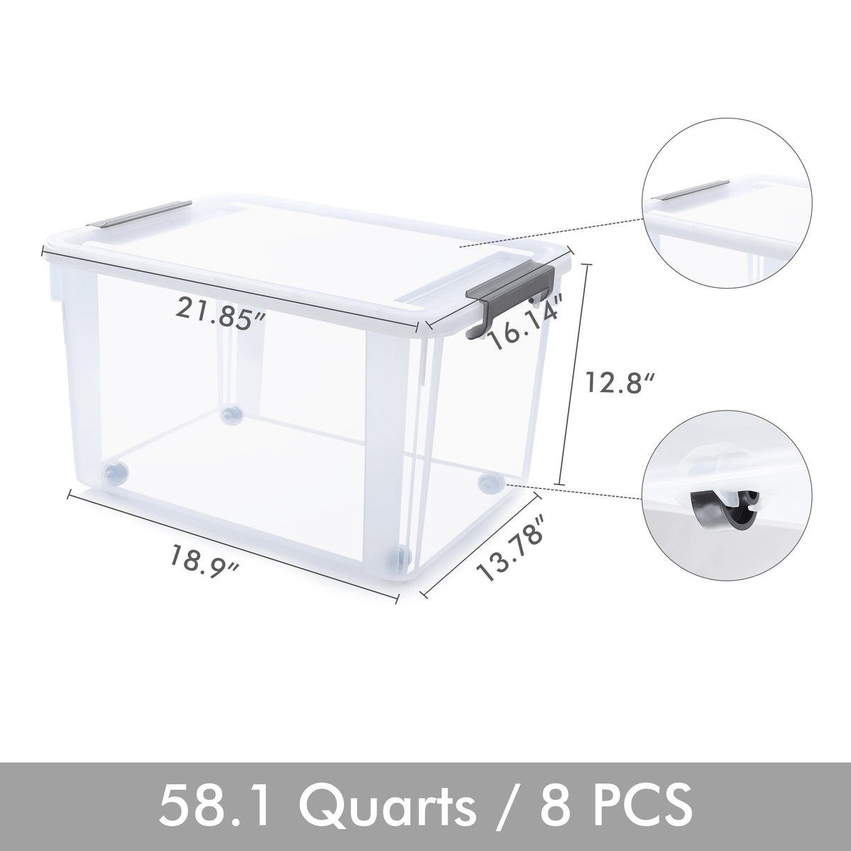 Citylife 58.1 QT Plastic Storage Bins with Latching Lids Stackable Storage Containers for Organizing Large Clear Storage Box for Garage (8 Count)
