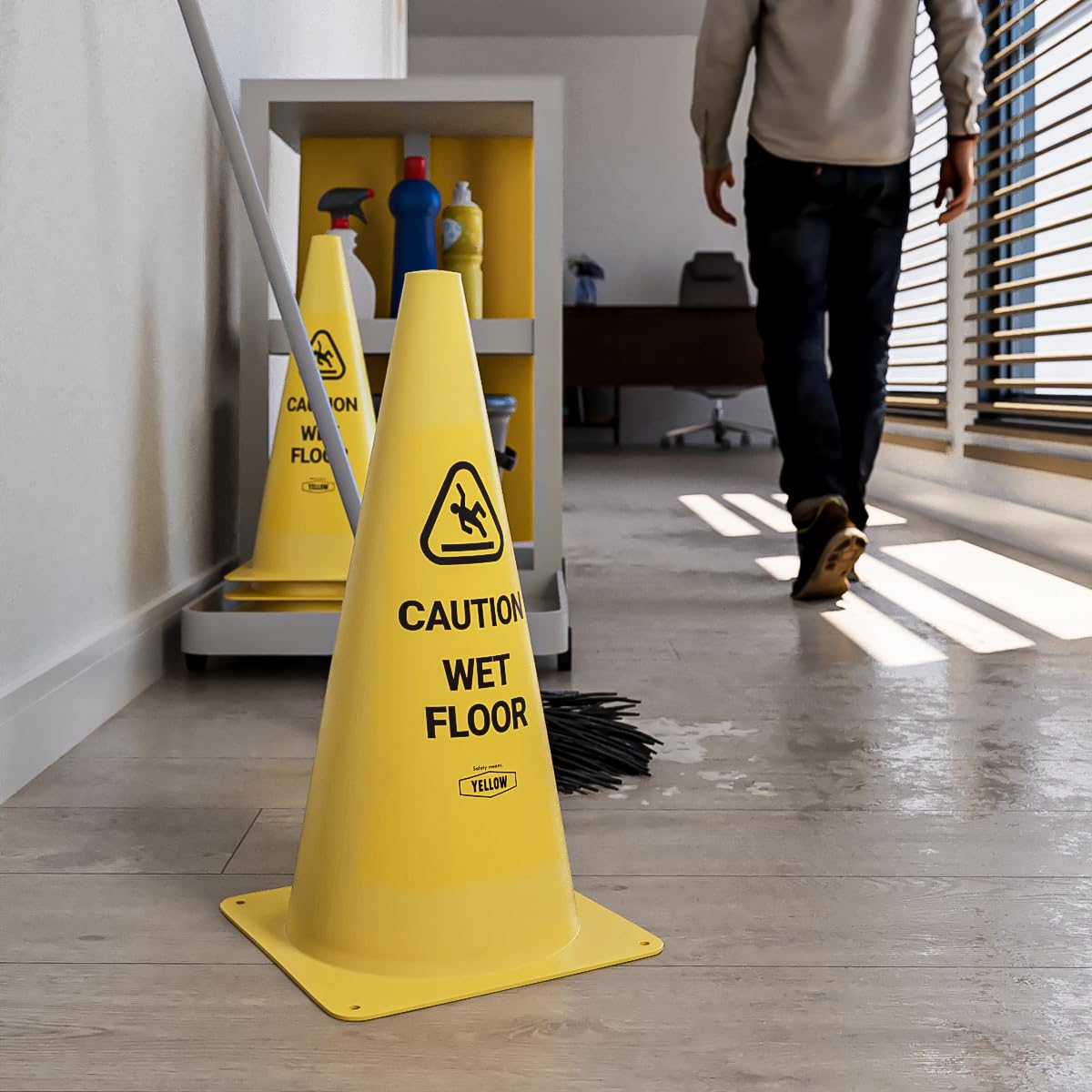 Commercial 19 Inch "Caution Wet Floor" Sign Cone (6 Count)