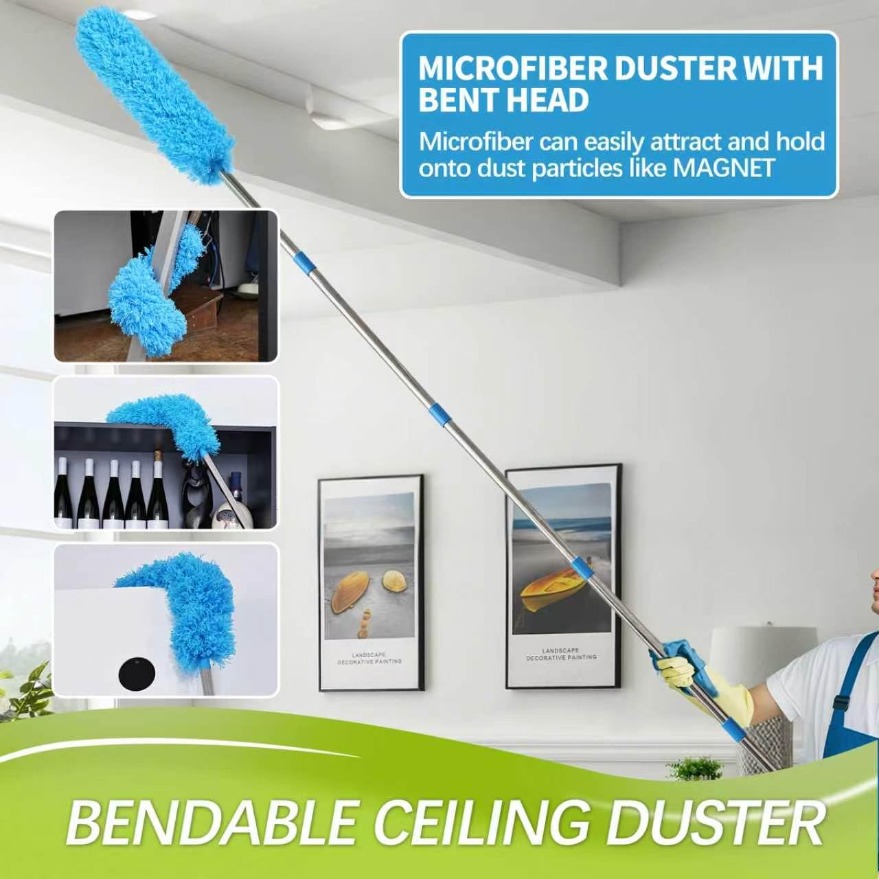 High Reach Duster Kit with14 ft Extension Pole High Ceiling Dusting and Window Cleaning Kit with Spliceable Pole