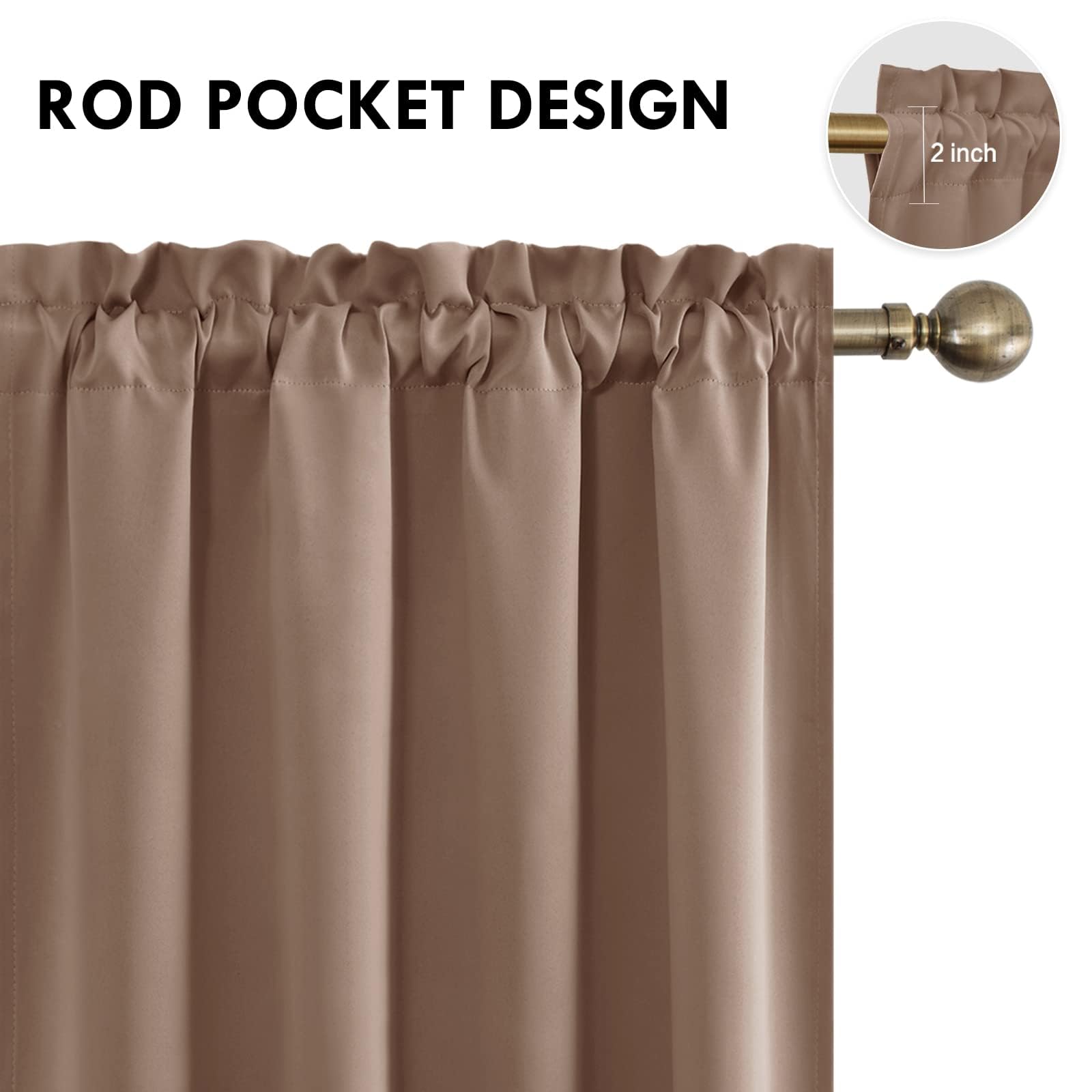 Wide Blackout Curtains for Bedroom Living Room 70 x 63 Inch Long Khaki