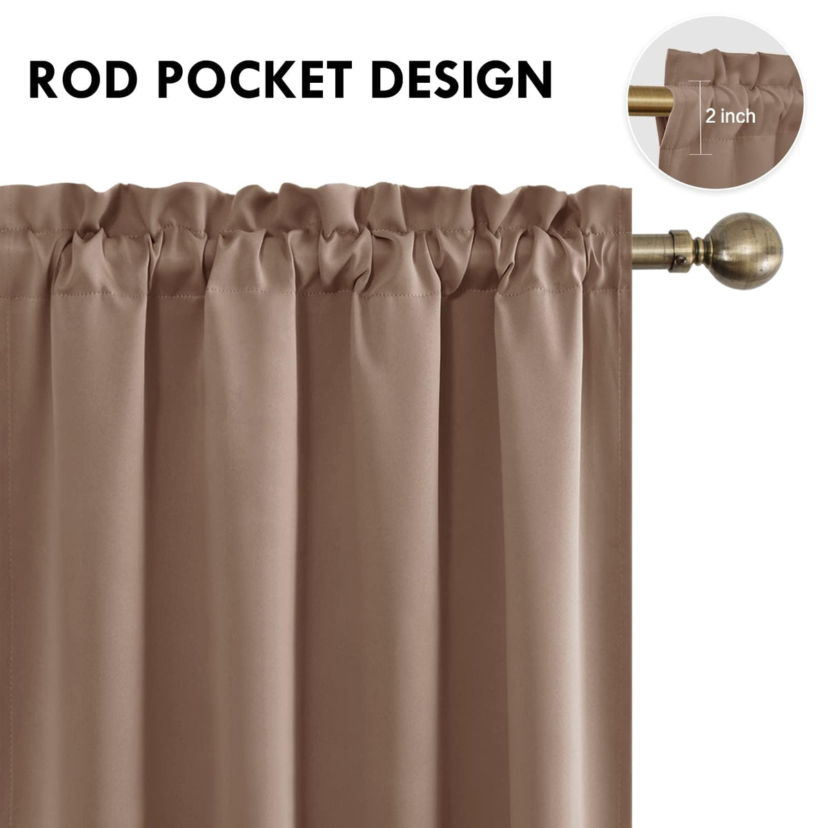 Wide Blackout Curtains for Bedroom Living Room 70 x 63 Inch Long Khaki