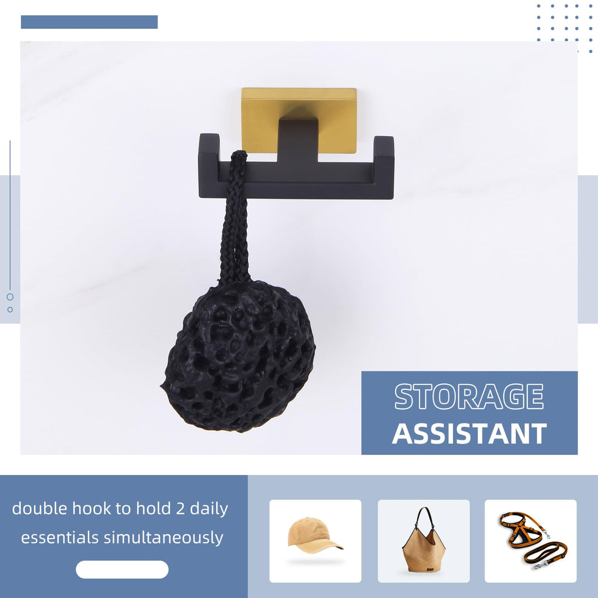 Double Towel Hook Black and Gold (2 Count)