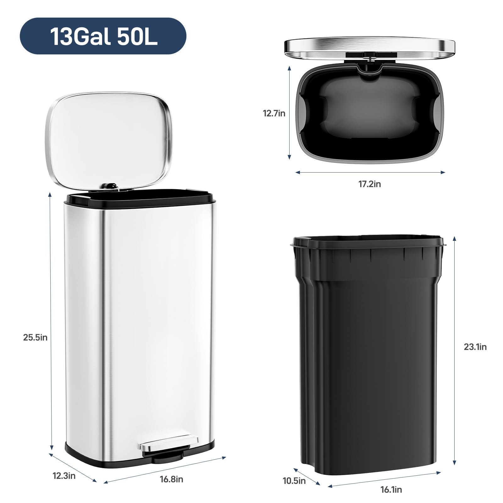 13.2 Gal Step Kitchen Trash Can