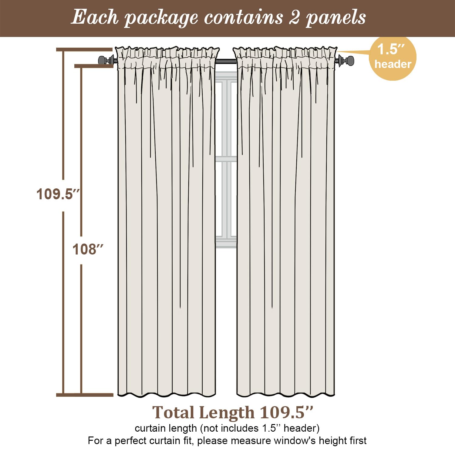 Extra Long White Sheer Curtains 108 Inches Long 2 Panels (2 Count)
