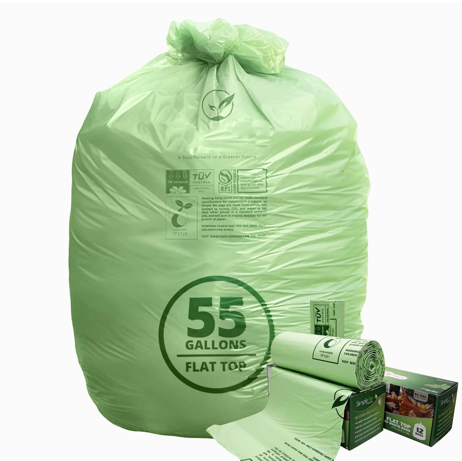 50 55 Gallon Compostable Trash Bags with Flat (12 Count)