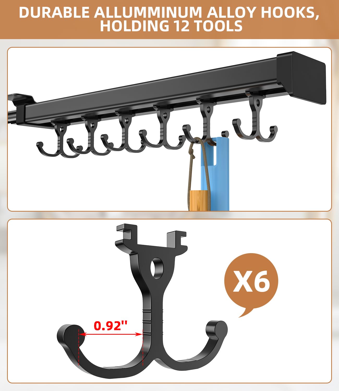 Pull Out Broom Holder With Adjustable Double Row Sliding Hook
