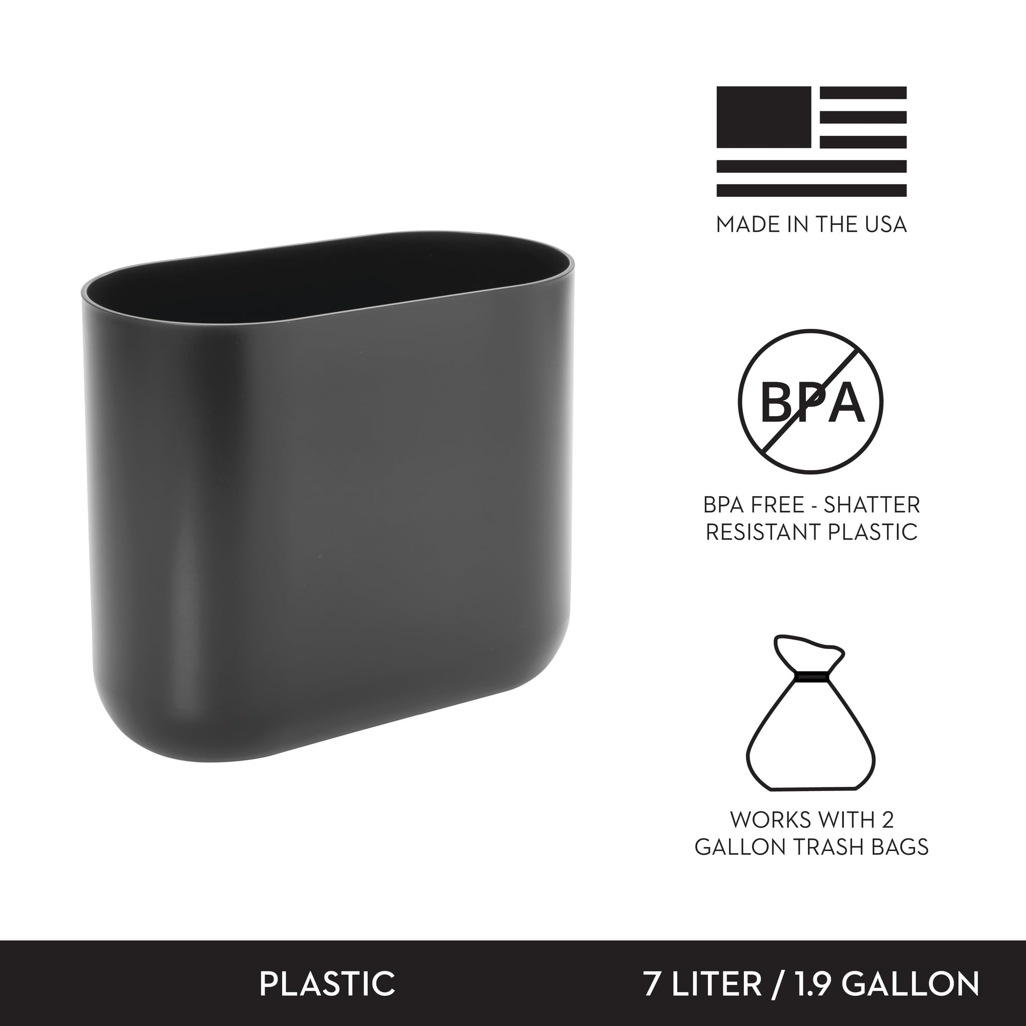 Small Slim Plastic Bathroom Trash Can (2 Count)