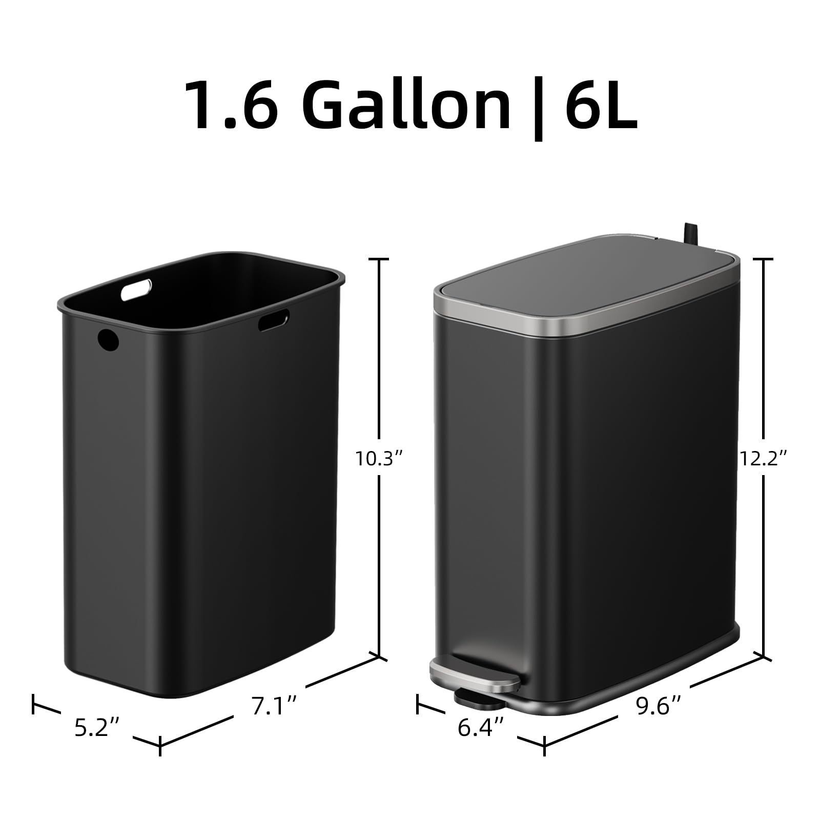 Stainless Steel Bathroom Trash Can with Lid Soft Close (60 Count)