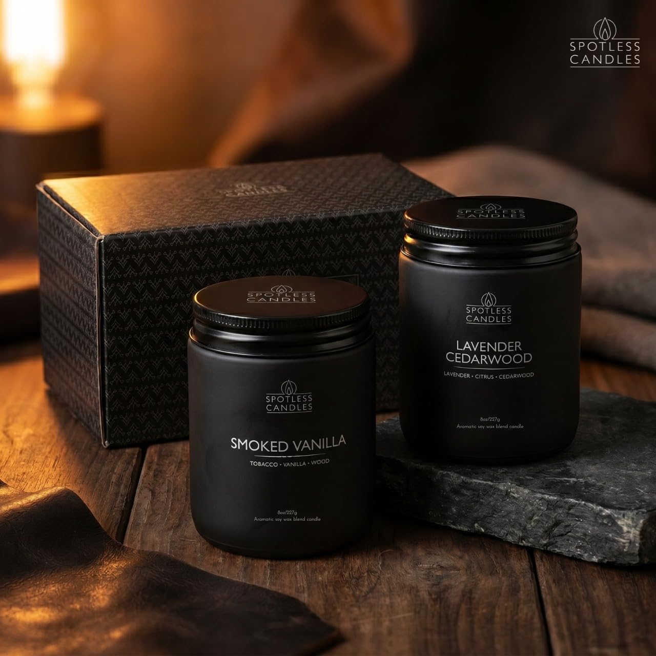 Mens Candle 2 x 8oz Pack Smoked Vanilla and Lavender Cedarwood Scents (2 Count)