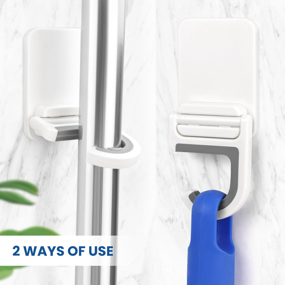 4 Pcs White Broom and Mop Holder Wall Mount Self
