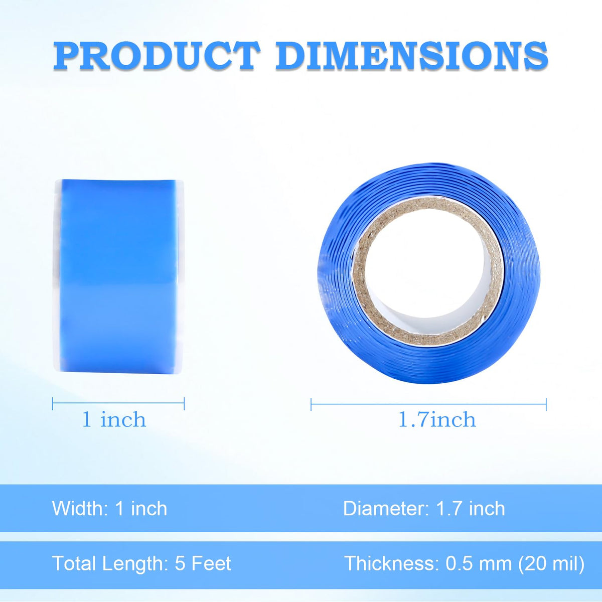 Self Fusing Silicone Tape 1 in x 5' Blue Waterproof Rubber Leak Proof Sealing Silicone Rubber Self