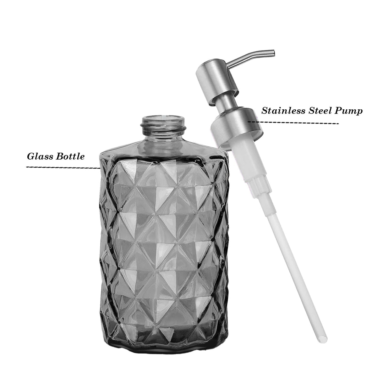 12Oz Gray Glass Soap Dispenser