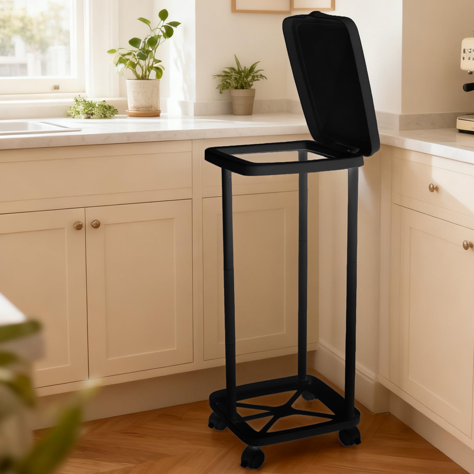 Collapsible Trash Can Camping Portable Garbage Bin Holder Stand with Wheels Plastic Outdoor Trash Can with Lid for Outside Indoor