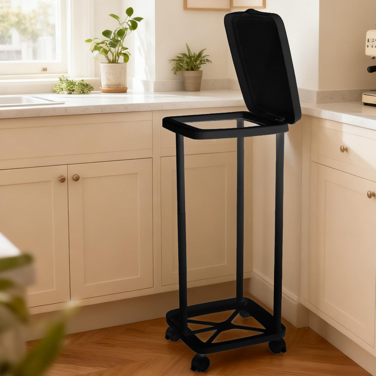 Collapsible Trash Can Camping Portable Garbage Bin Holder Stand with Wheels Plastic Outdoor Trash Can with Lid for Outside Indoor