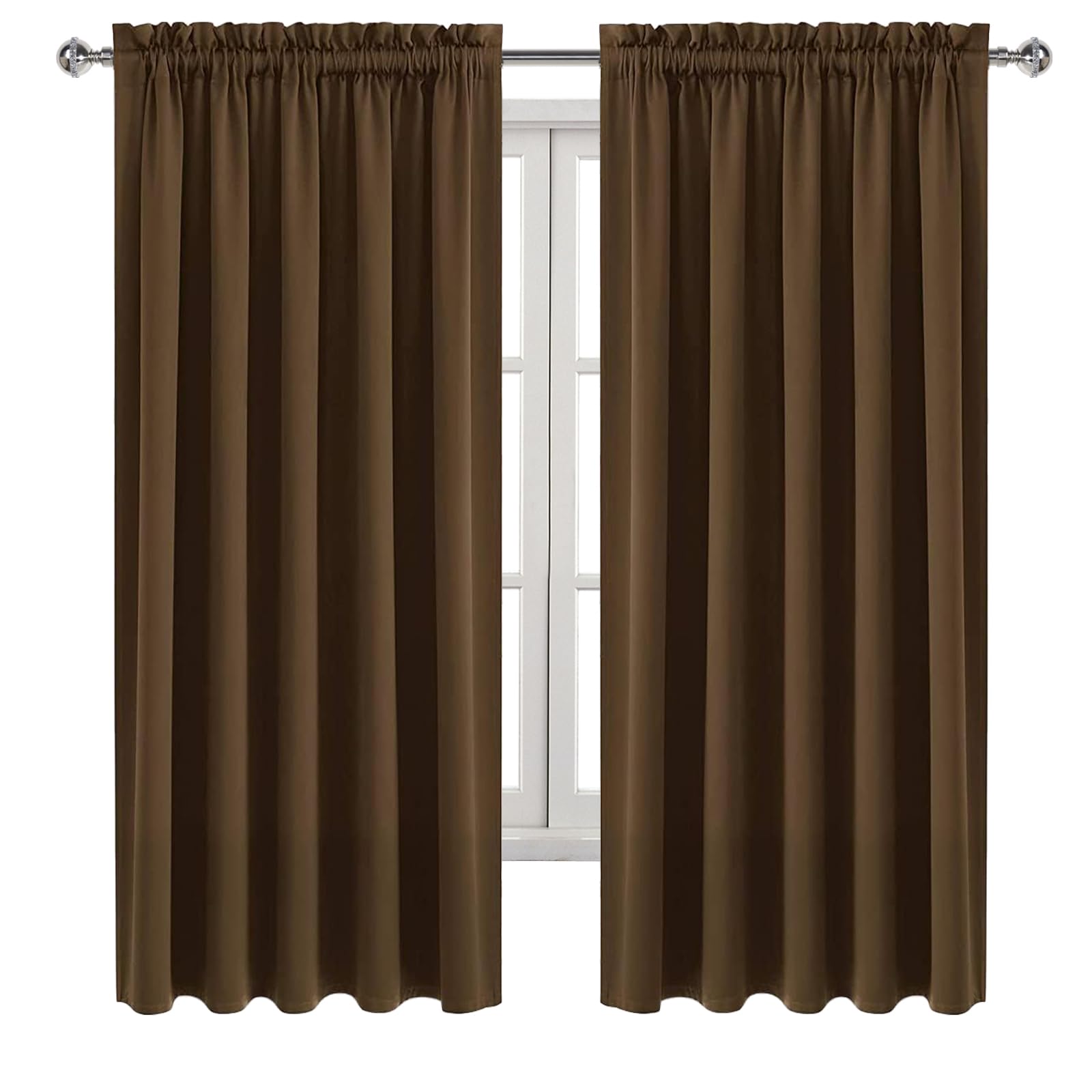 Wide Blackout Curtains for Bedroom Living Room 60 x 63 Inch Long Brown (2 Count)