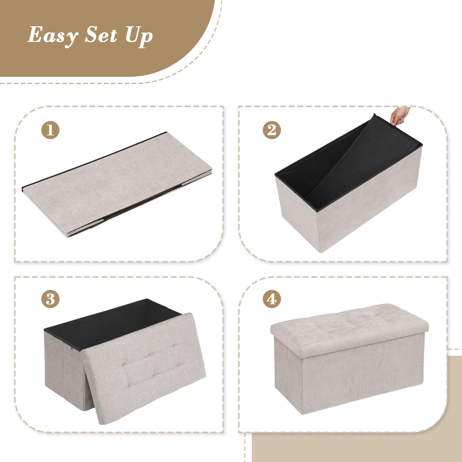 30" Storage Ottoman Bench Folding Bench with 90L Hidden Storage