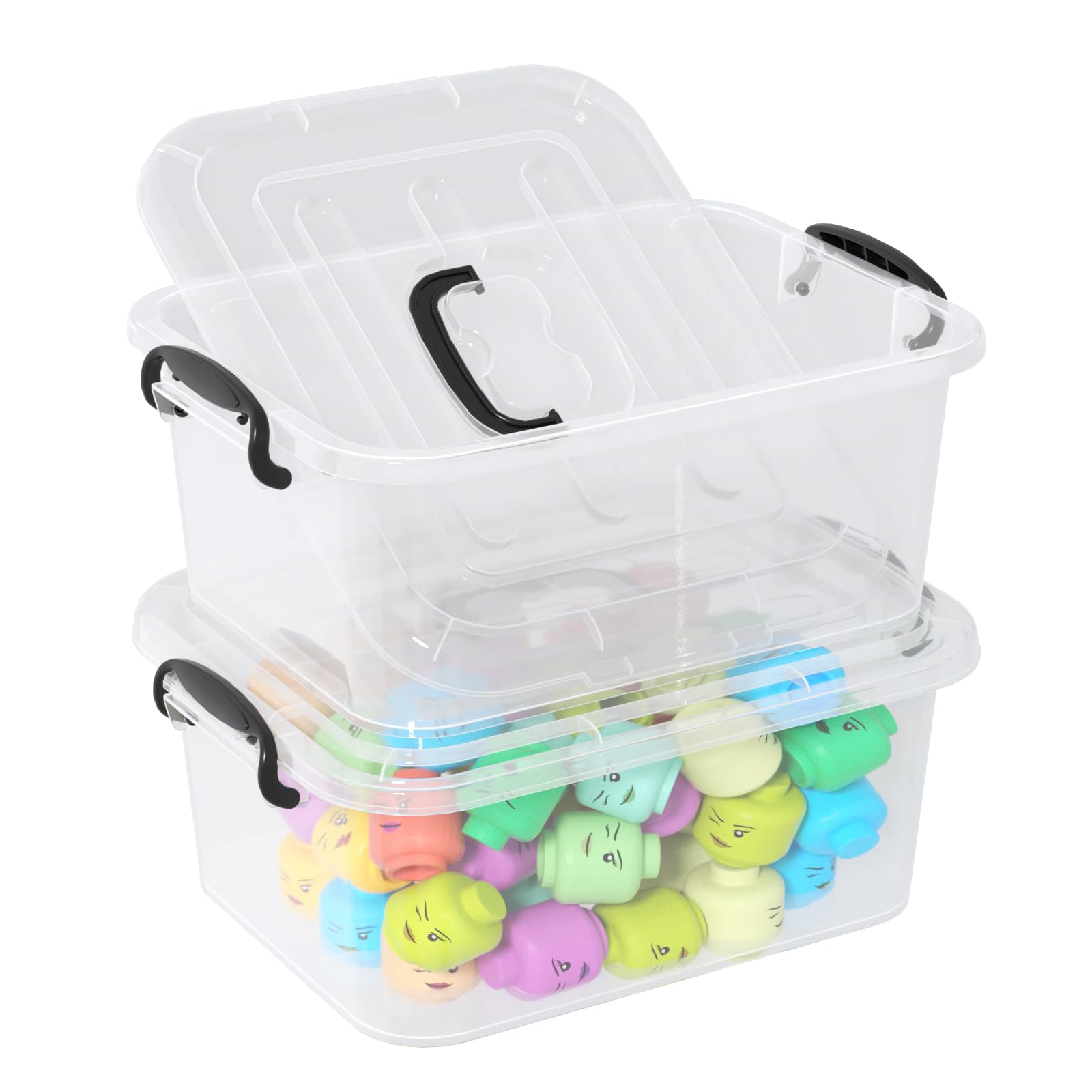 8 Quart Clear Plastic Storage Latching Bin with Handle (2 Count)