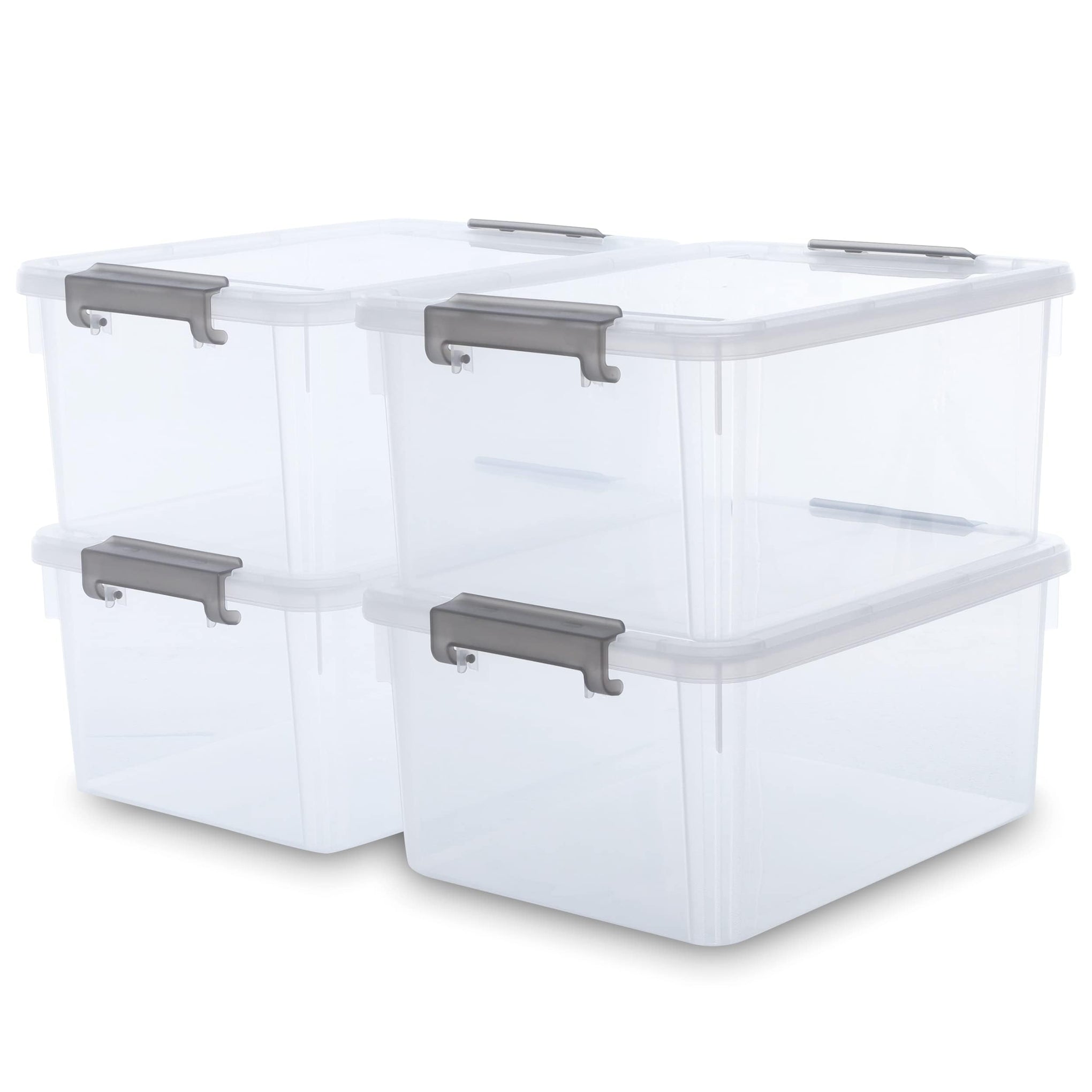 17 QT Plastic Storage Bins with Latching Lids Stackable Storage Containers for Organizing Large Clear Storage Box for Garage (4 Count)