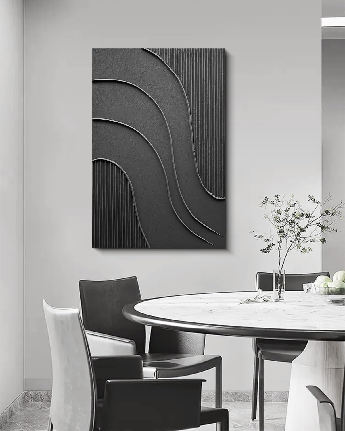 Hand Painted Thick Texture Black Minimalist Oil Painting 24x36 Inch Texture Abstract Painting Home wall Decorative Art