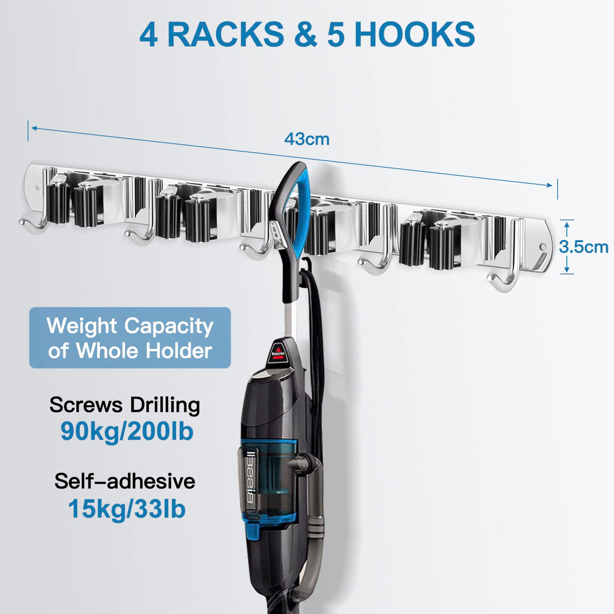 Broom Holder Wall Mount Stainless Steel Mop Organizer