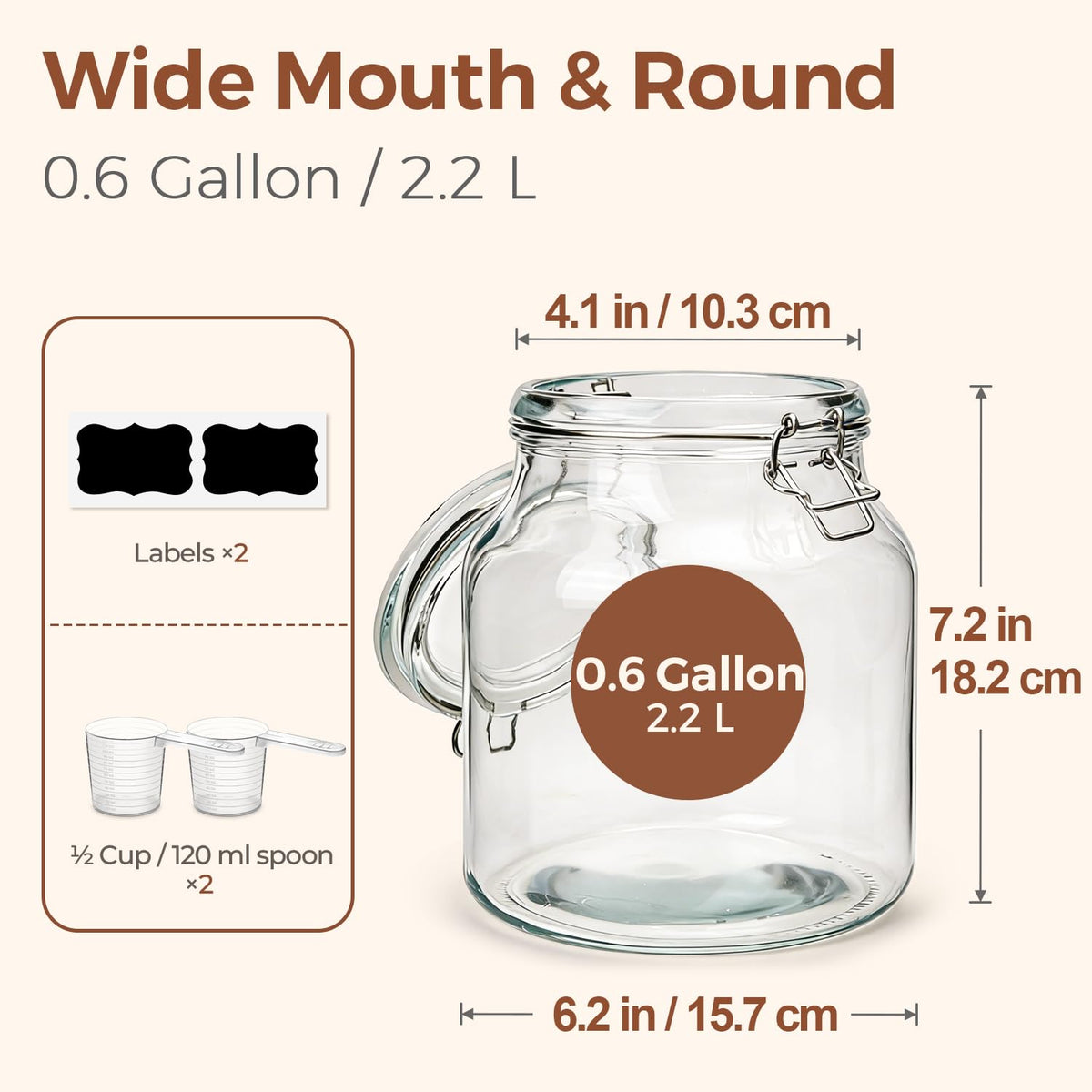 Large Glass Pantry Jars with Airtight Lids 74 oz 2 Pack Wide Mouth (2 Count)