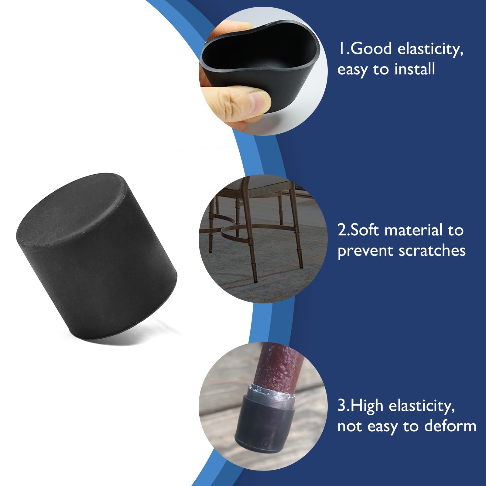 4 Pcs 1-1/4" Black Round Rubber Chair Leg Caps (4 Count)
