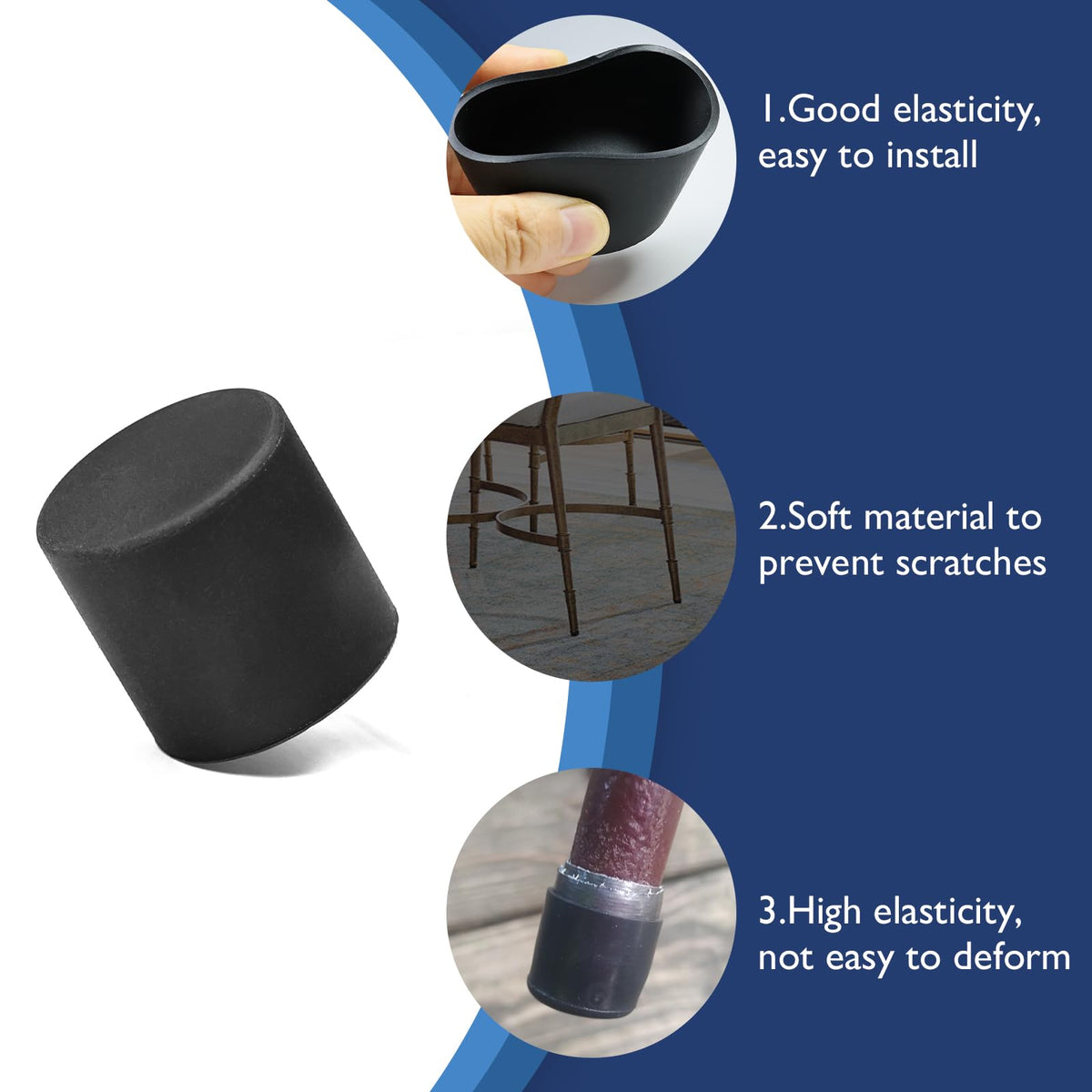 4 Pcs 1-1/4" Black Round Rubber Chair Leg Caps (4 Count)