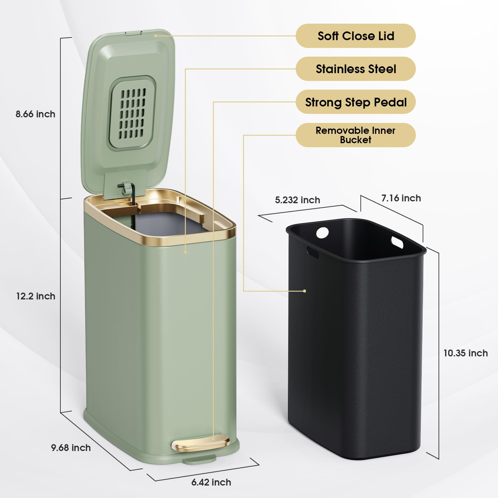 Small Bathroom Trash Can with Lid Soft Close