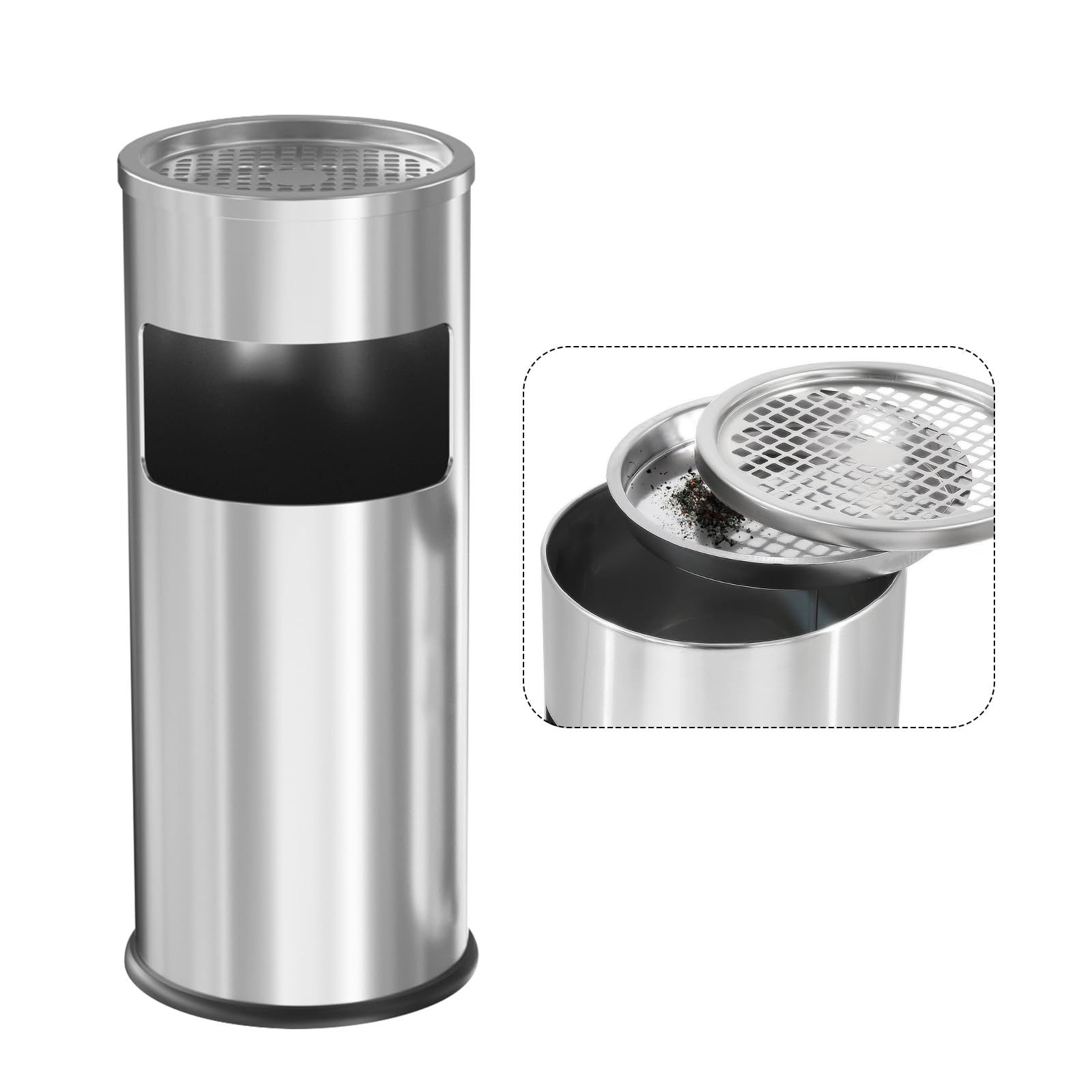 Trash Can Outdoor Waste Container Round Stainless Steel Trash Can with Removable Inner Bucket for Disposal Commercial Waste Container 9.8‘’ x 24‘’