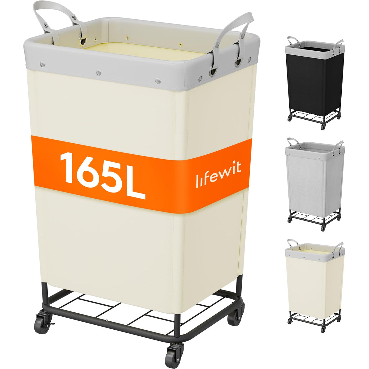 165L Heavy Duty Laundry Basket with Wheels and Handles