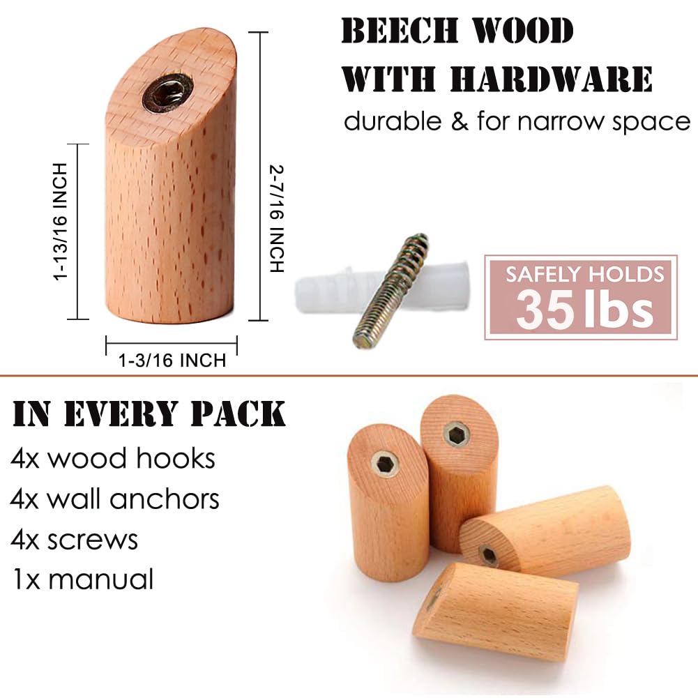 Wood Wall Hooks (4 Count)