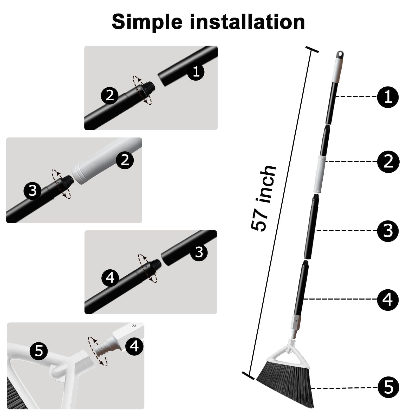 Heavy Duty White Angle Broom with Long Handle
