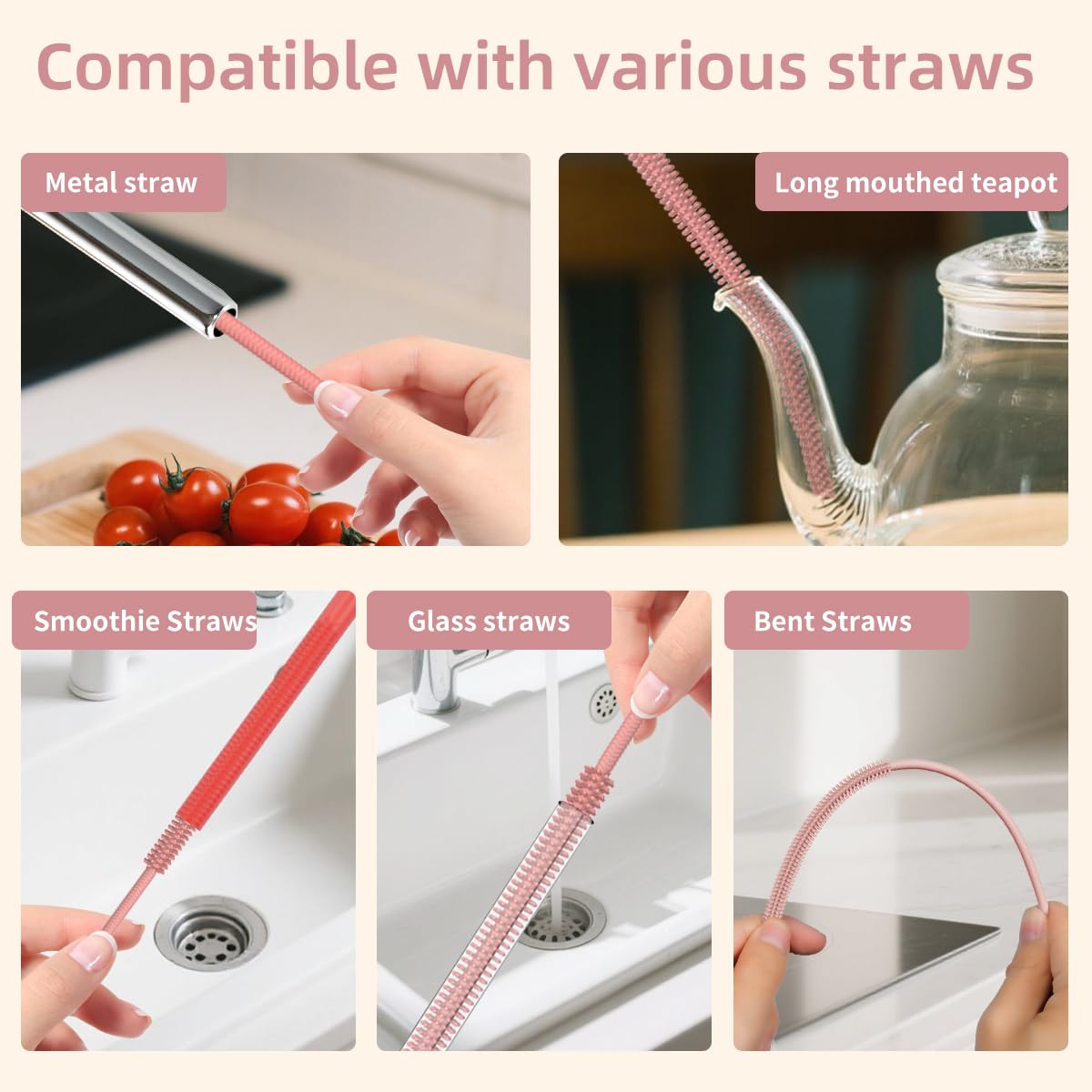 4PCS Silicone Straw Cleaner Brush