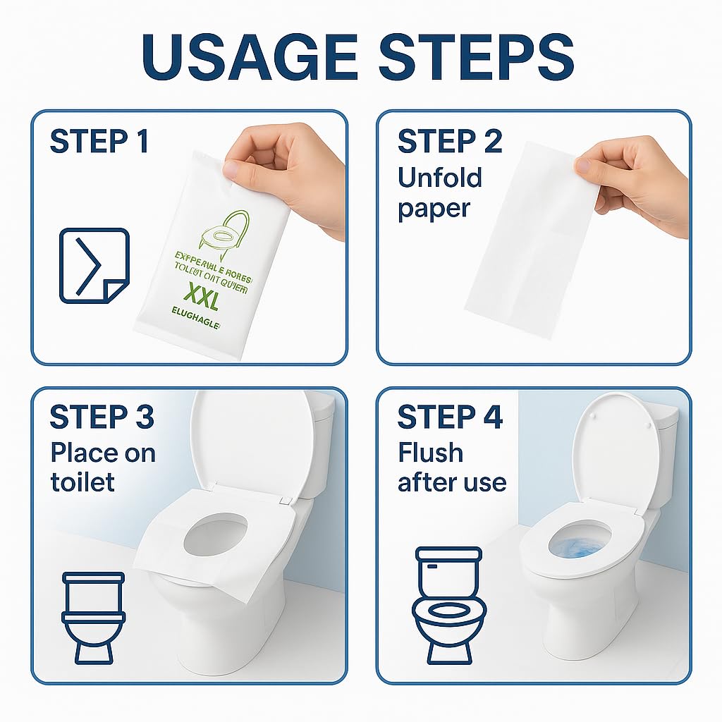 Individually Wrapped XXL Toilet Seat Covers Disposable Flushable for Travel (30 Count)
