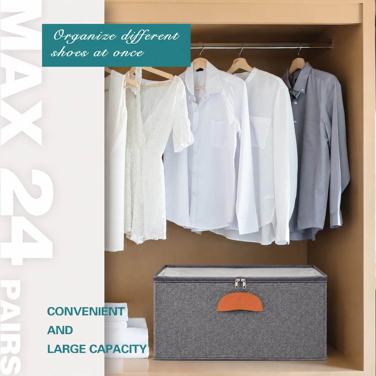 2 Pack Shoe Organizer for Closet Foldable Storage Box with Clear Cover (2 Count)