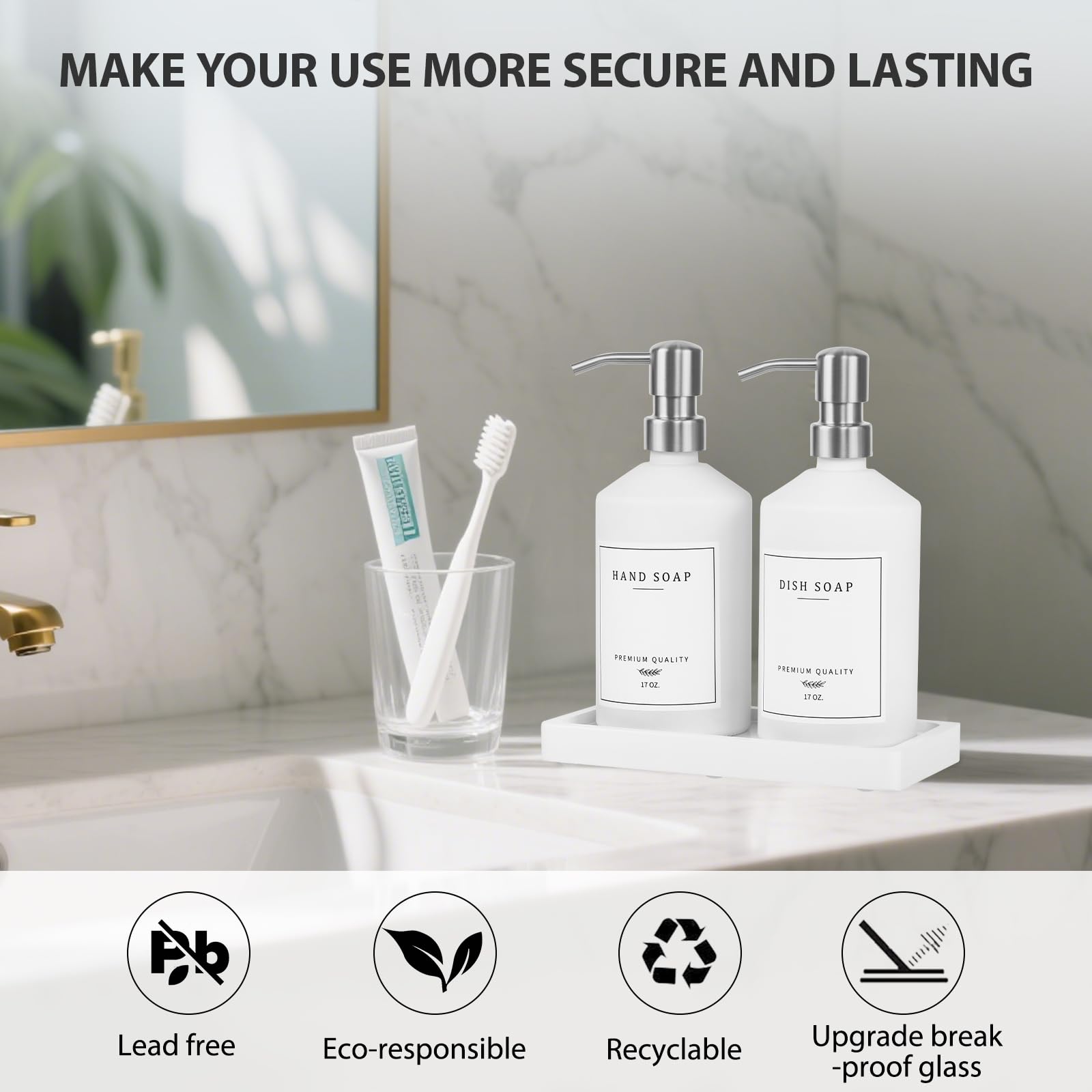 White Glass Soap Dispenser for Kitchen (2 Count)