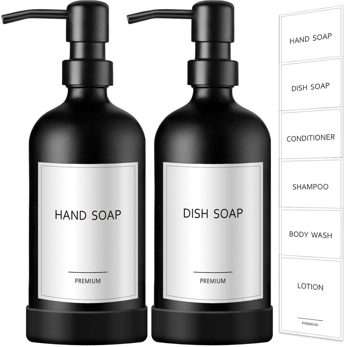 Black Soap Dispenser with Silicone Sleeve Boot (2 Count)