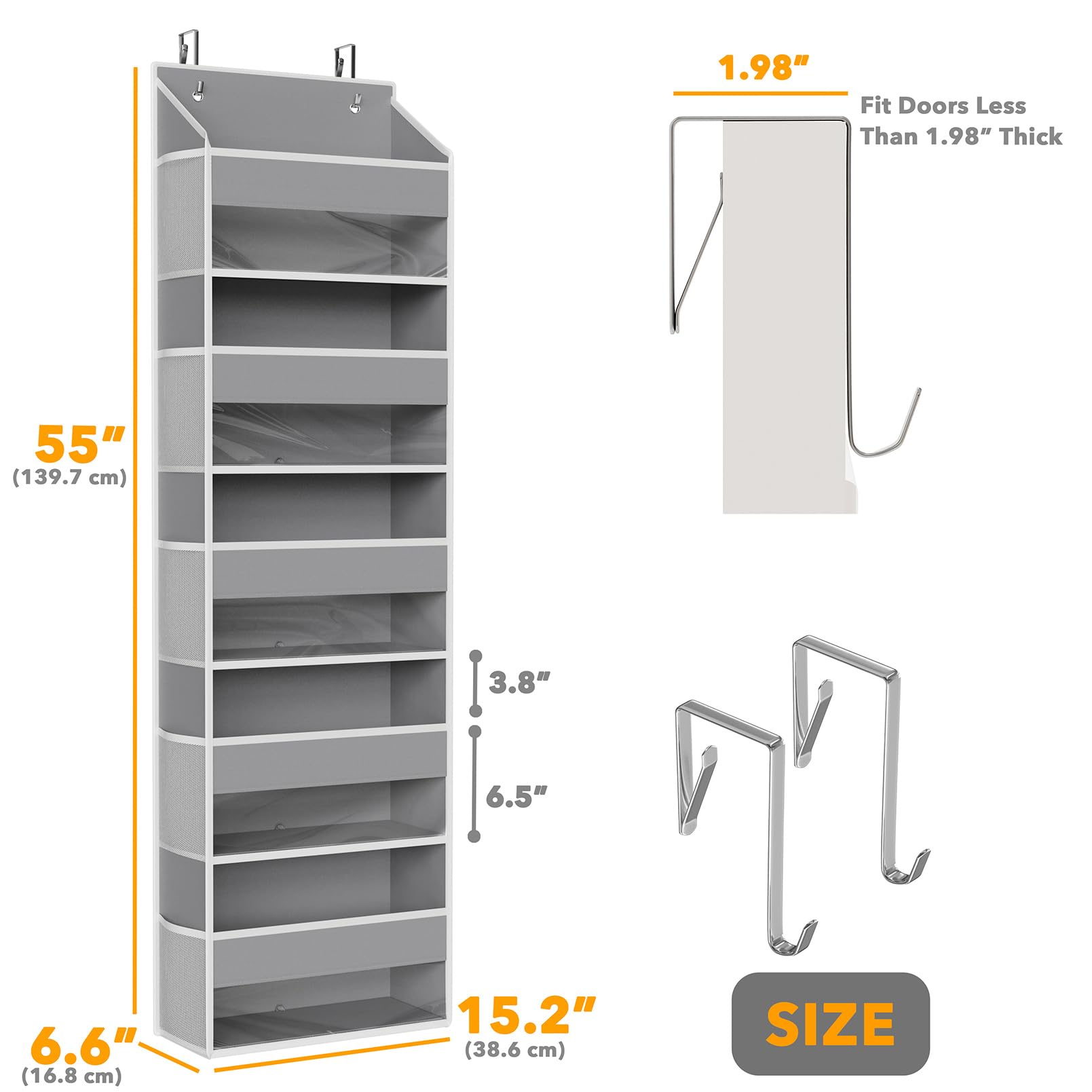 2 Pack Over The Door Organizer with 5 Large Pockets and 10 Mesh Side Pockets
