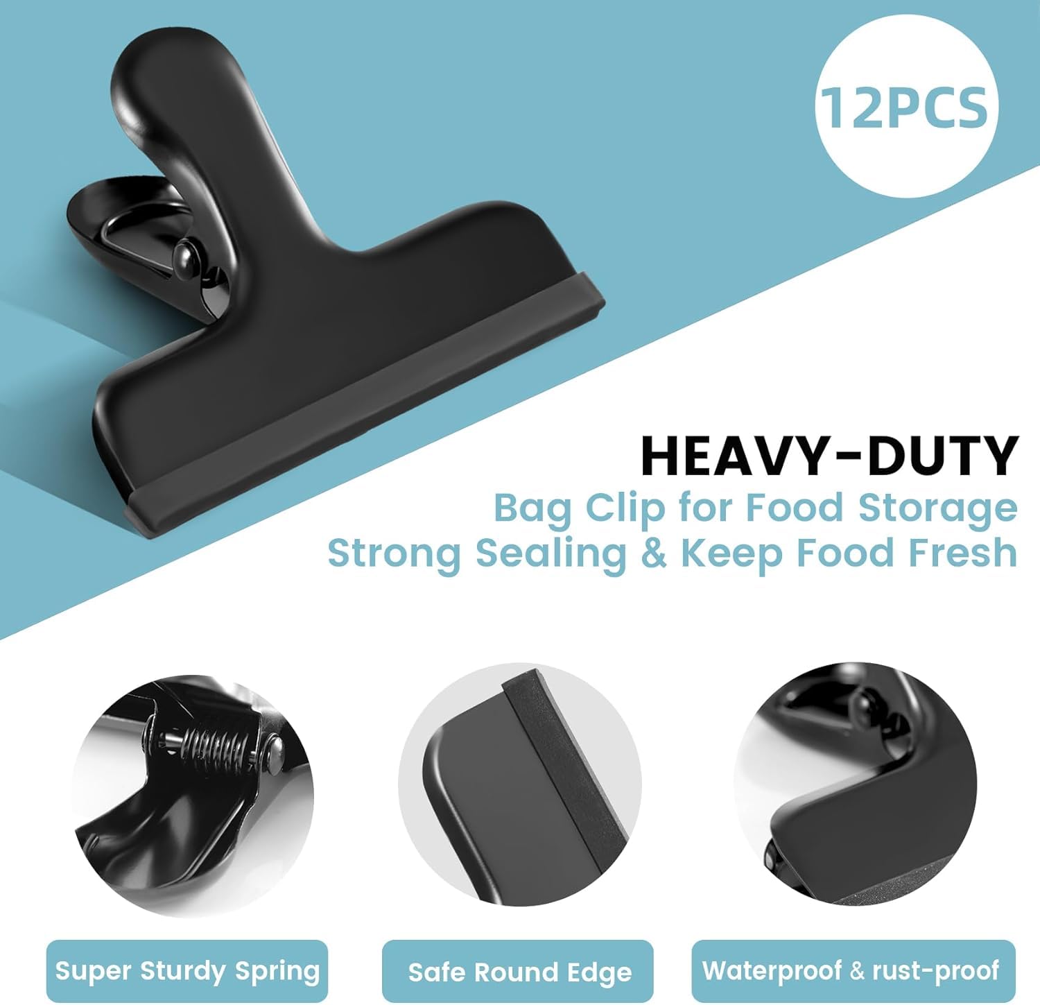 6 Pack Stainless Steel Chip Bag Clips Covered with Silicone (12 Count)