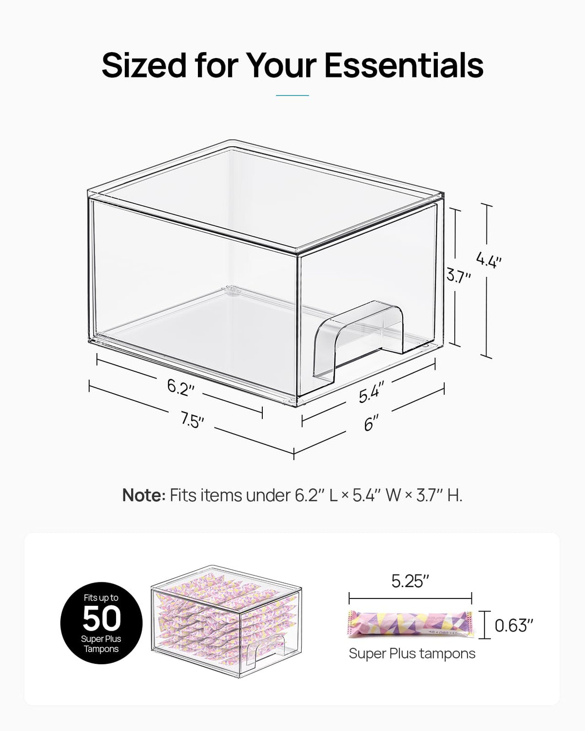 2 Pack Small Clear Stackable Storage Drawers for Desk (2 Count)
