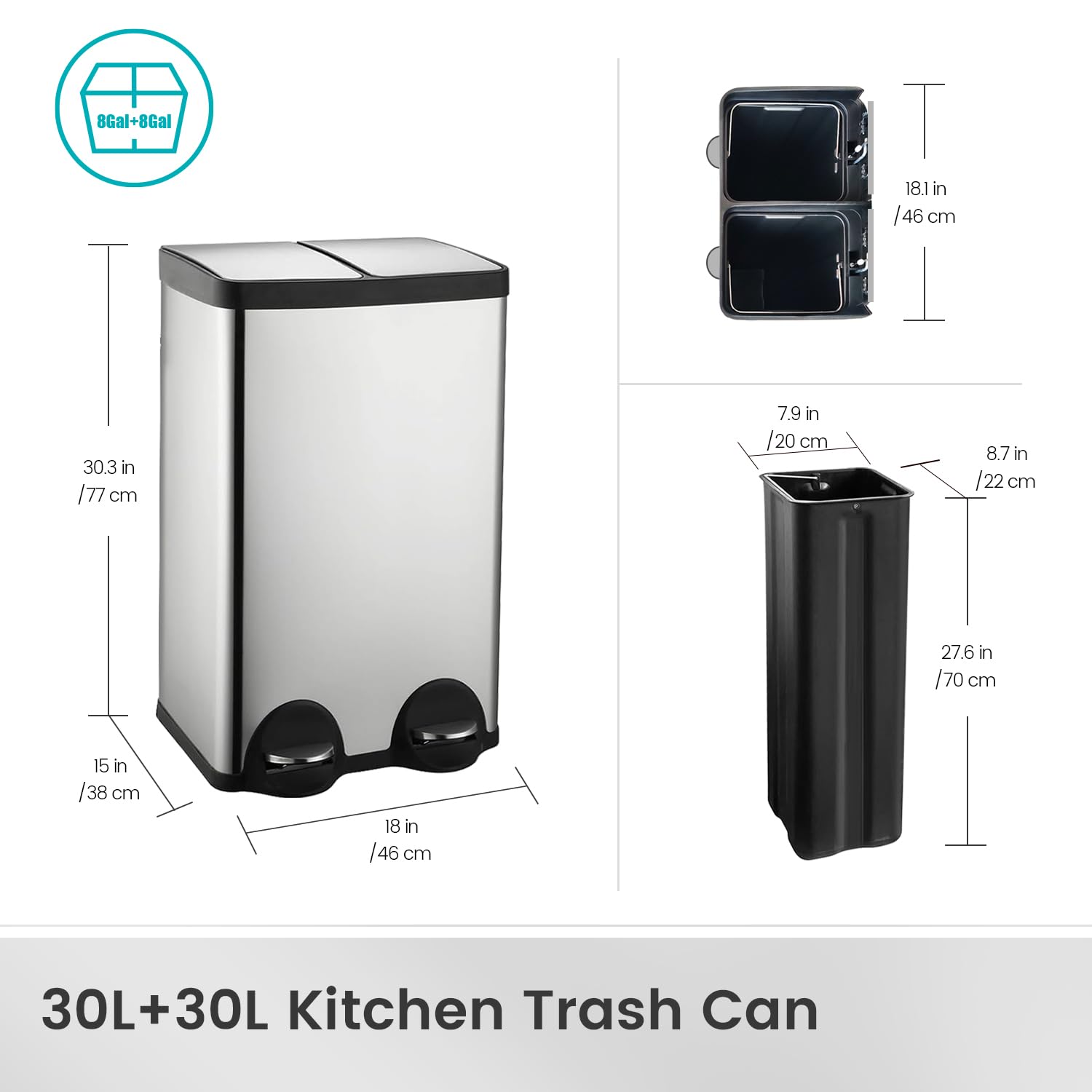 Dual Trash Can (2 Count (30L each))