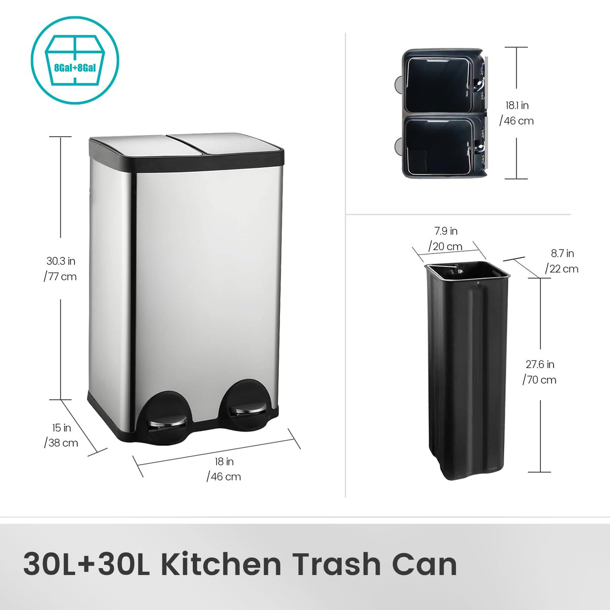 Dual Trash Can (2 Count (30L each))