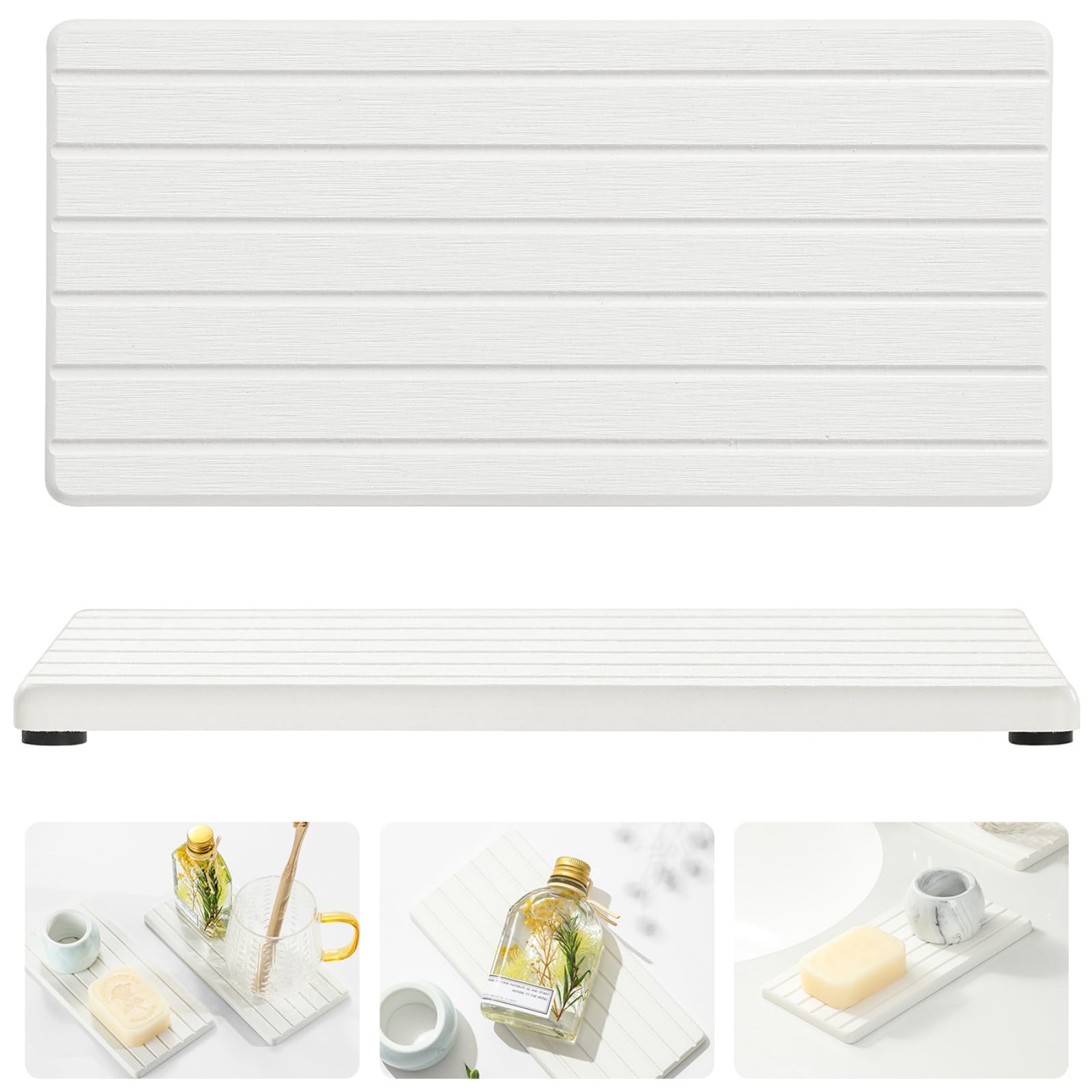 2PCS Water Absorbing Stone Drying Tray Mat for Bathroom Sink & Kitchen Counter Faucet Organizer (2 Count)