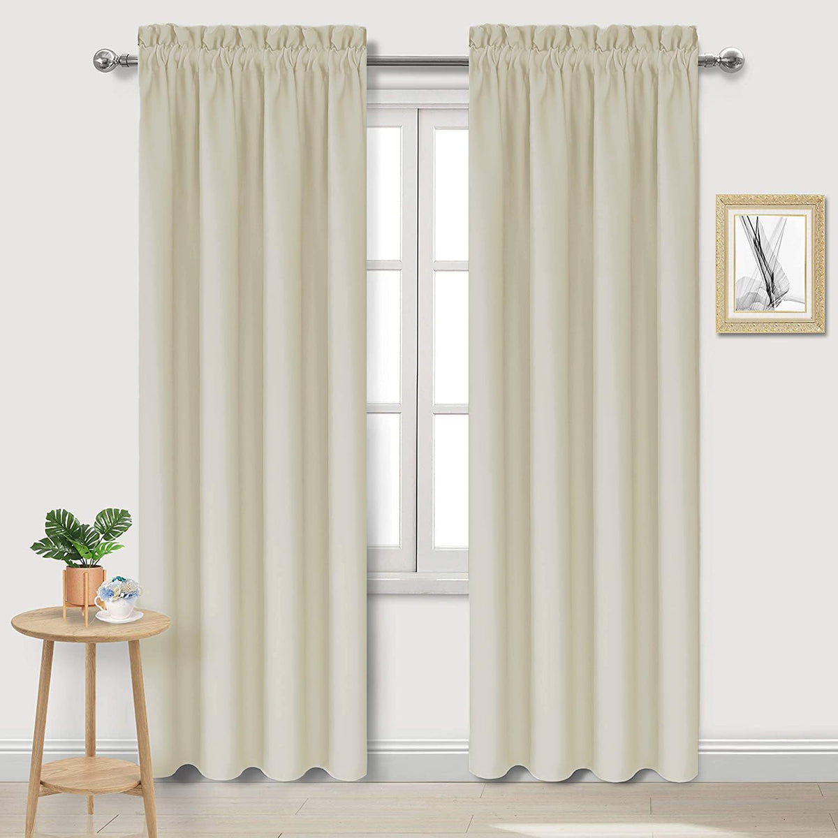 Blackout Curtains for Bedroom 42 x 84 Inch Long Light Beige 2 Panels (2 Count)